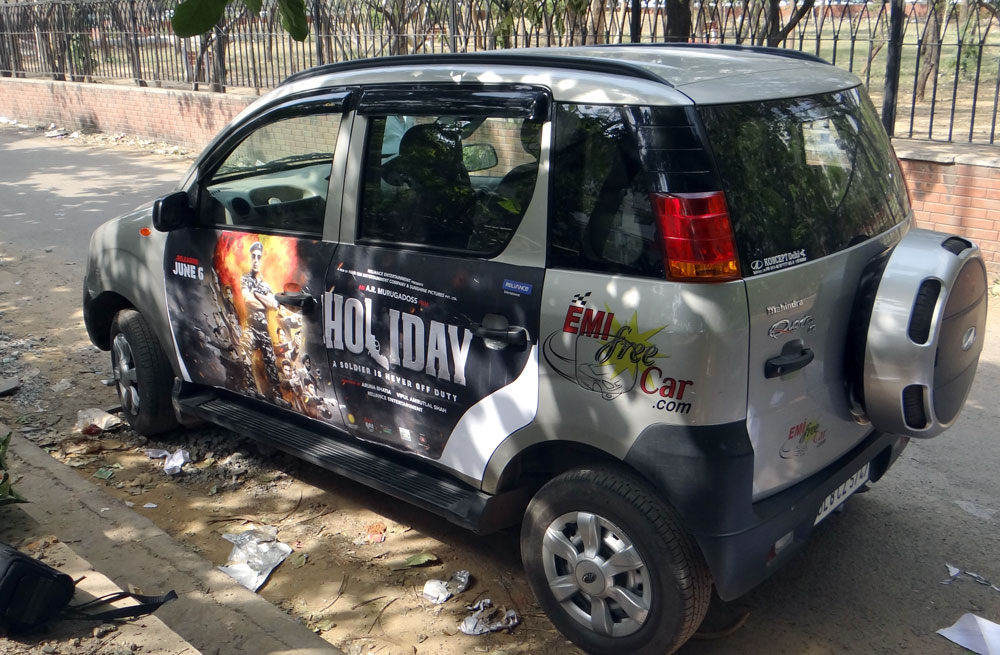 Akshay Kumar's Holiday emifreecar.com, holiday movie car advertisement in New Delhi